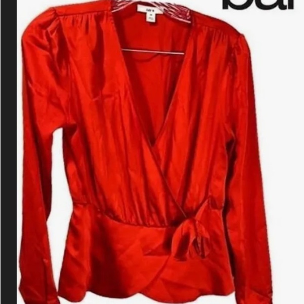 Bar III Red Long Sleeve Wrap Blouse